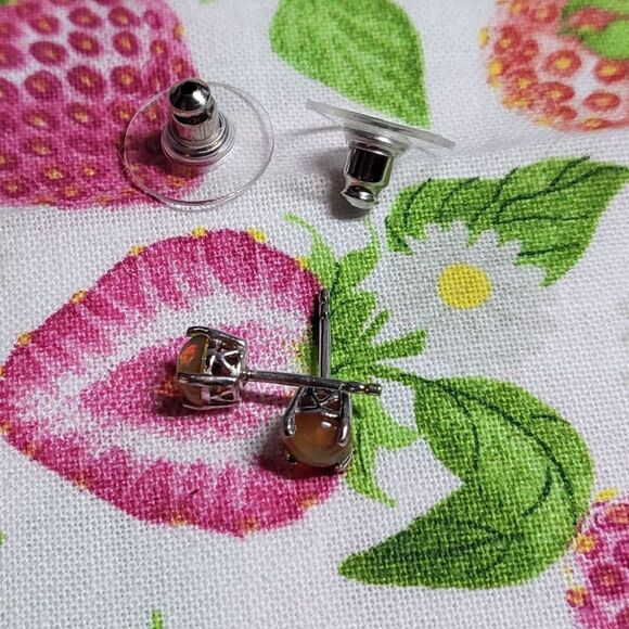 Ethiopian Welo Opal Solitaire Sterling Silver Stud Earrings - Picture 2 of 7